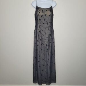 Vintage 90s y2k black silk beaded vine long prom homecoming witchy dress size 12
